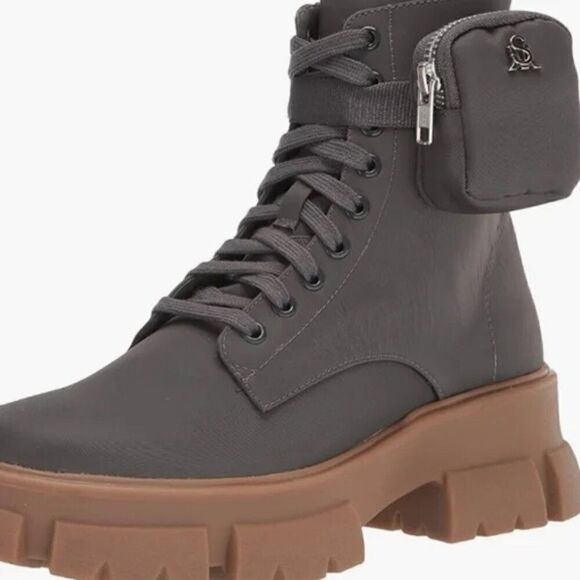 Steve Madden Tanker-P Mega-Lug Lace-Up Combat Booties- Grey Multi - Sz 8.5 - NIB - Picture 1 of 8